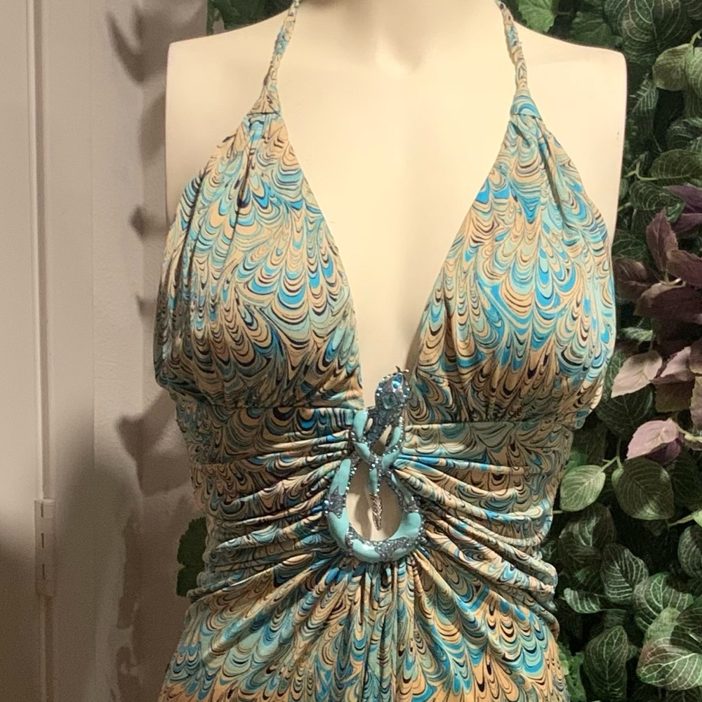 Snake Jewel  Neck Tie  Halter Dress